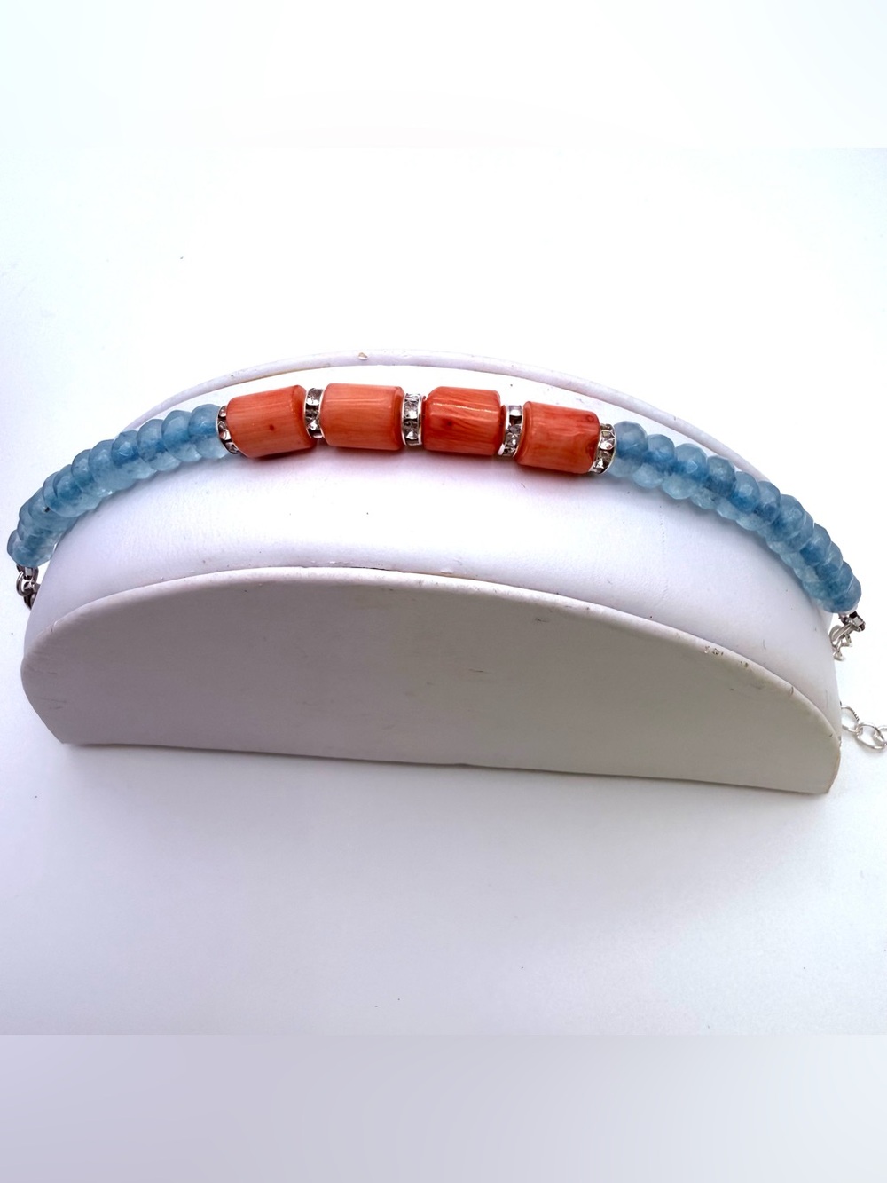 Artisan Pink Coral & Natural Aquamarine Beaded Bracelet